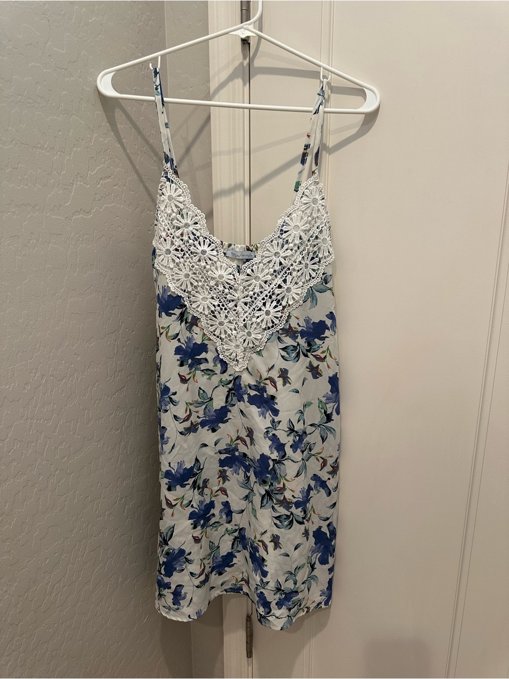 White Floral Slip Dress with Crochet Lace V